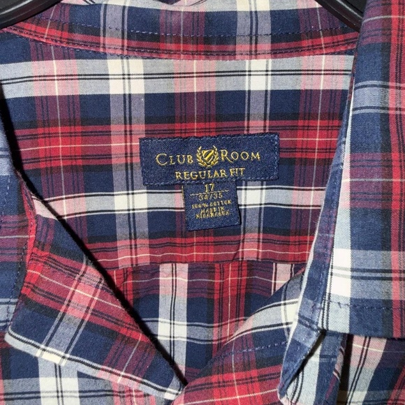 LIGHTLY USED Club Room Shirt 17 34/35 Red Plaid Button Up Long Sleeve - Picture 5 of 5